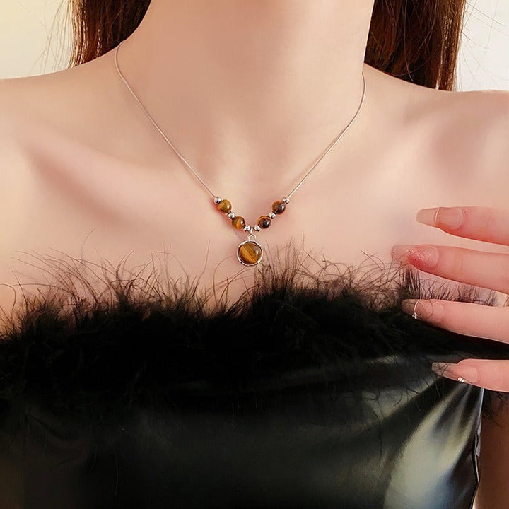 Lucia | Tiger Eye Necklace with Circular Pendant and Timeless Elegance