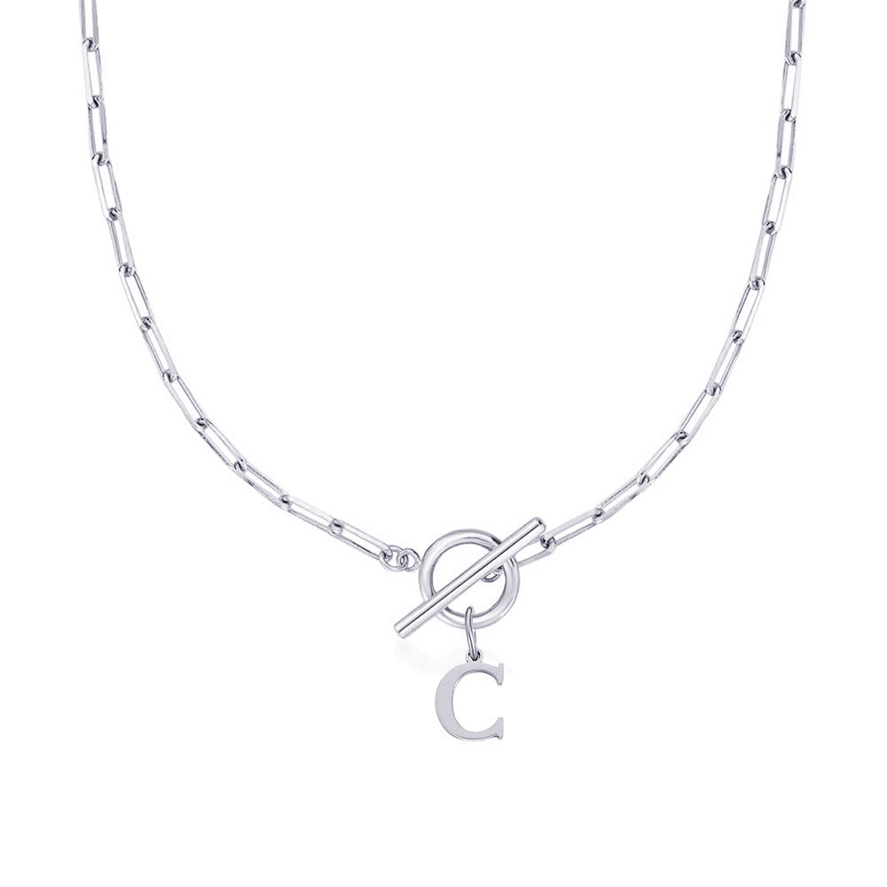 Ganelle™ Collar with Circular Lock Closure and Initial in Paperclip Shape