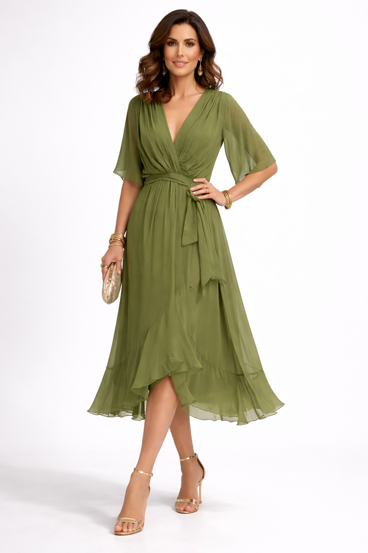 Celanovia™ Elegant Chiffon Dress with V-Neck