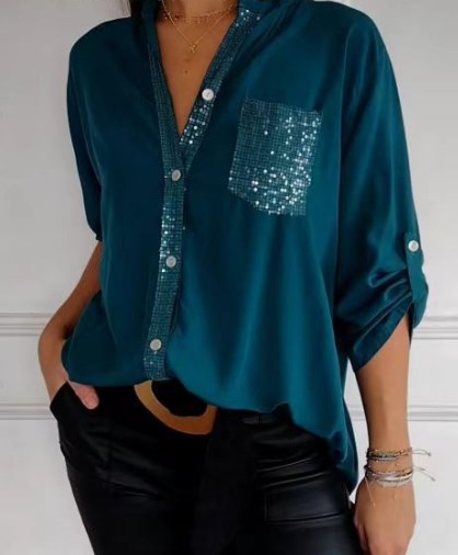 Hadley | Top Casual Patchwork with Shiny Sequins