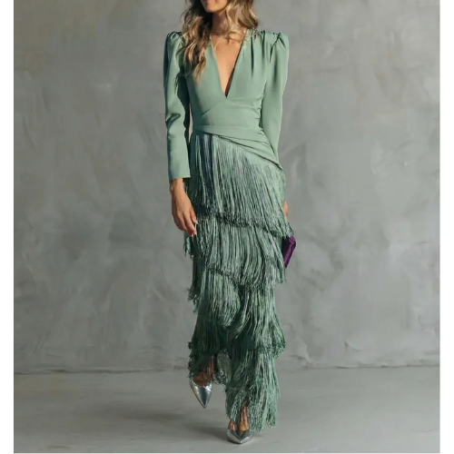 Sienna | Elegant Dress with Fringe Sleeves