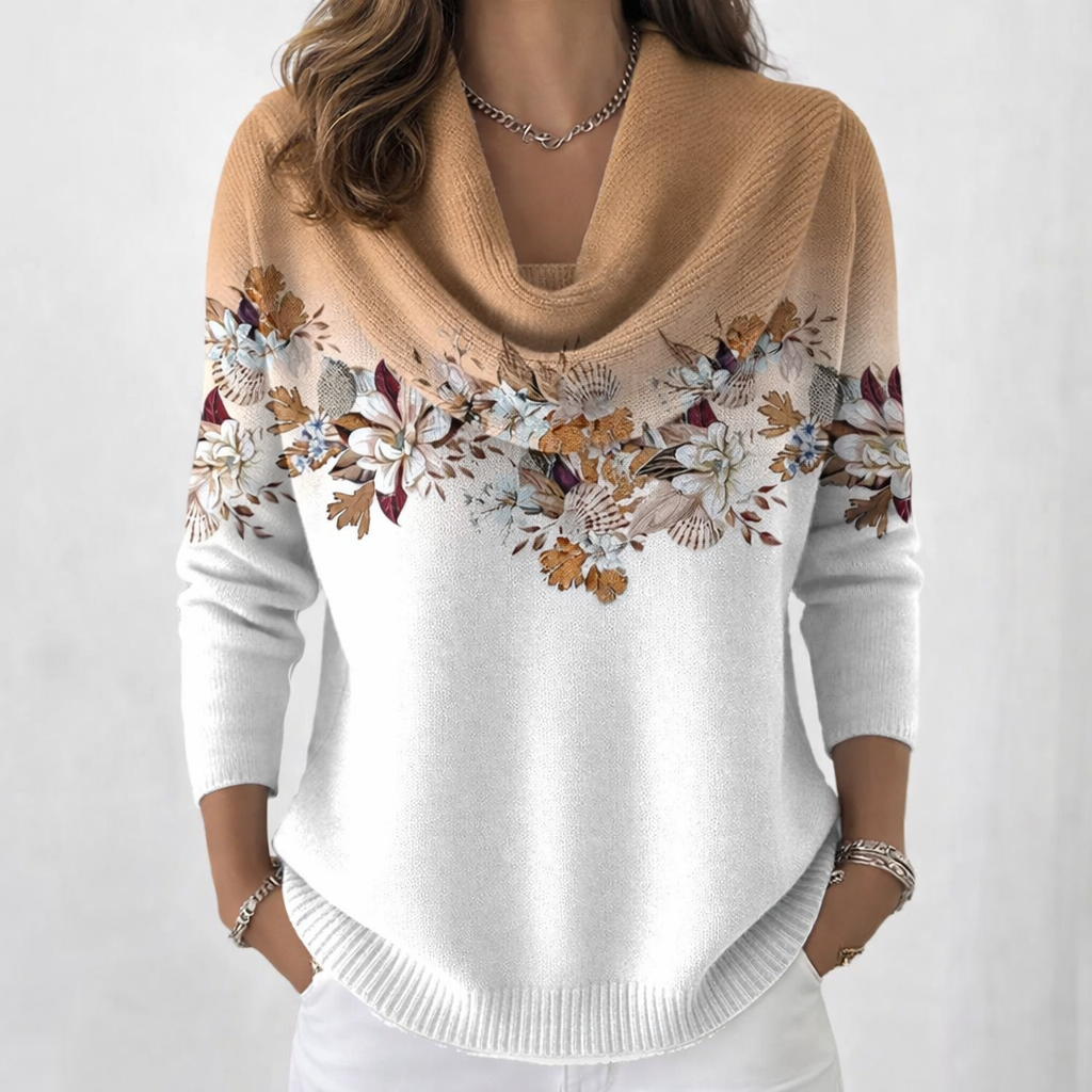 Miravé™ Floral Sweater with Dropped Neckline for Women