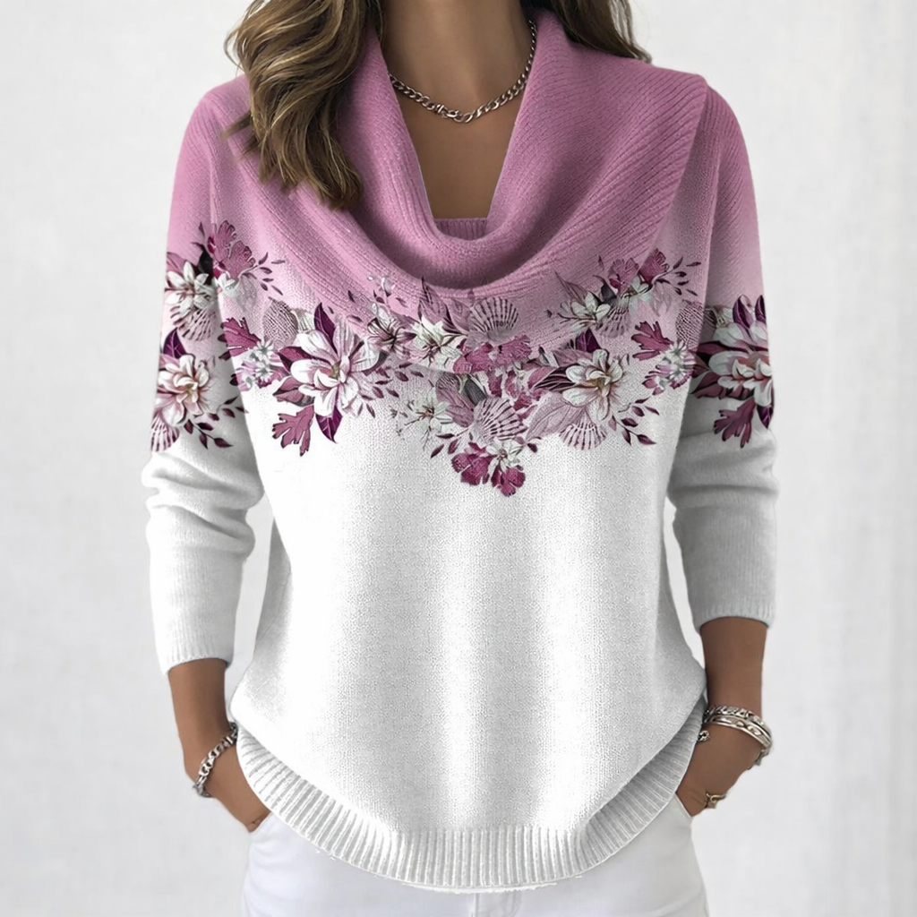Miravé™ Floral Sweater with Dropped Neckline for Women