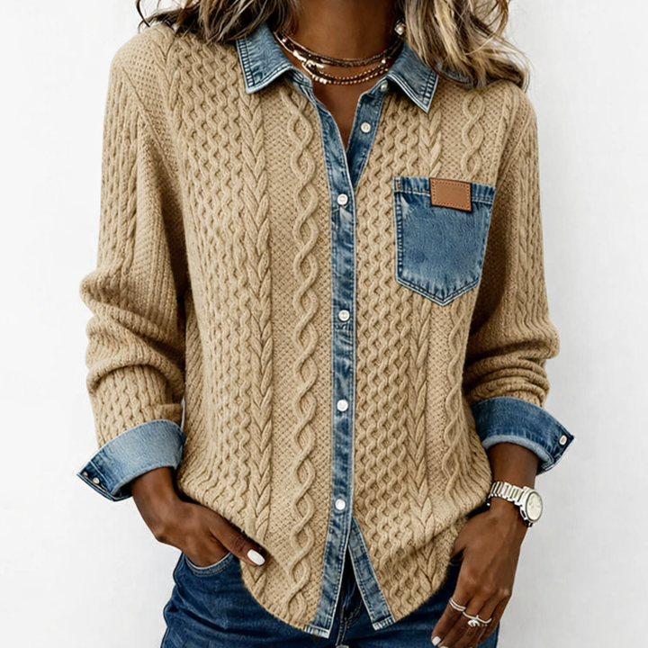 LUMÉRA | Patchwork Fabric Top with Denim Details