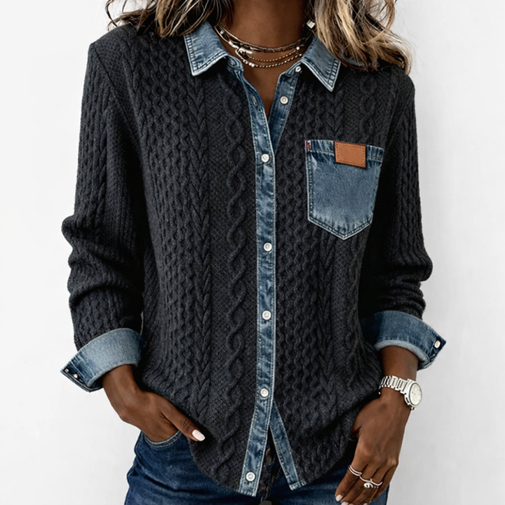 LUMÉRA | Patchwork Fabric Top with Denim Details