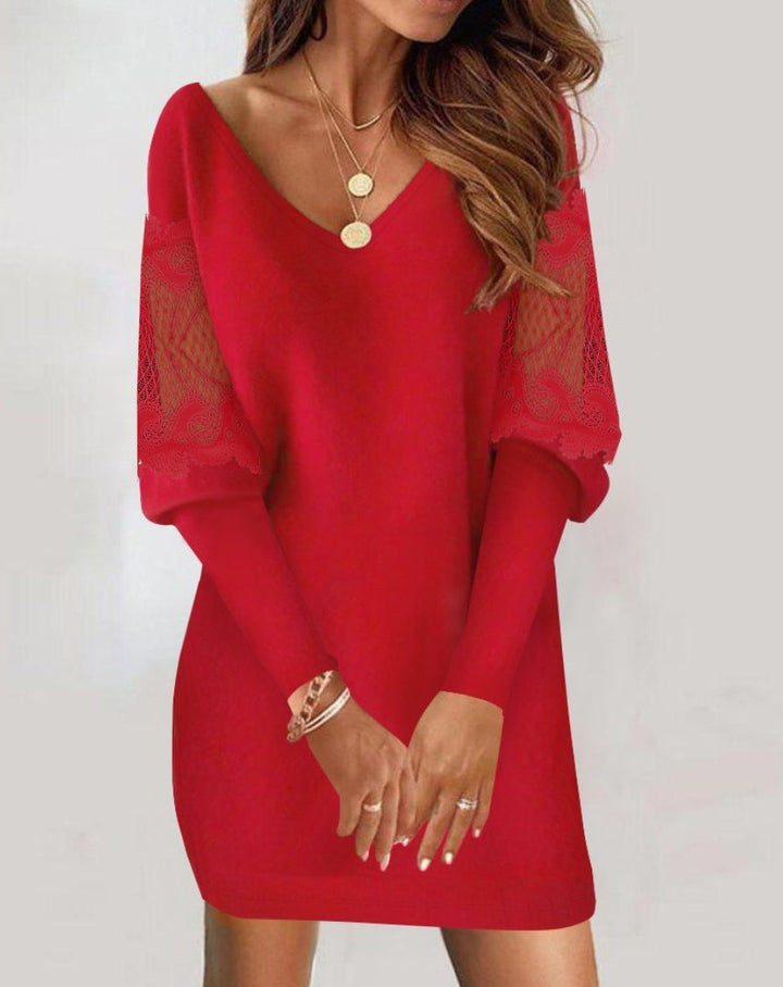 Lace - Sleeve Knit Mini Dress