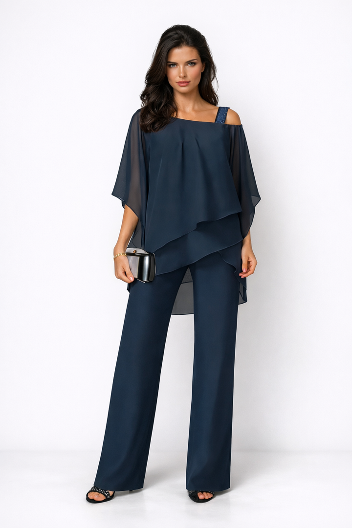 Orosette™ Modern asymmetrical top and wide-leg pants set