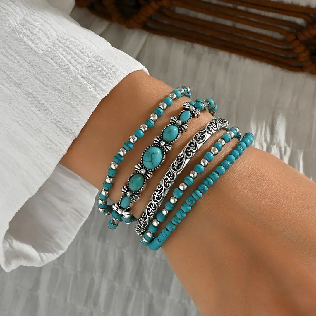 Selavienne™ Bohemian Bracelets with Green and Turquoise Beads