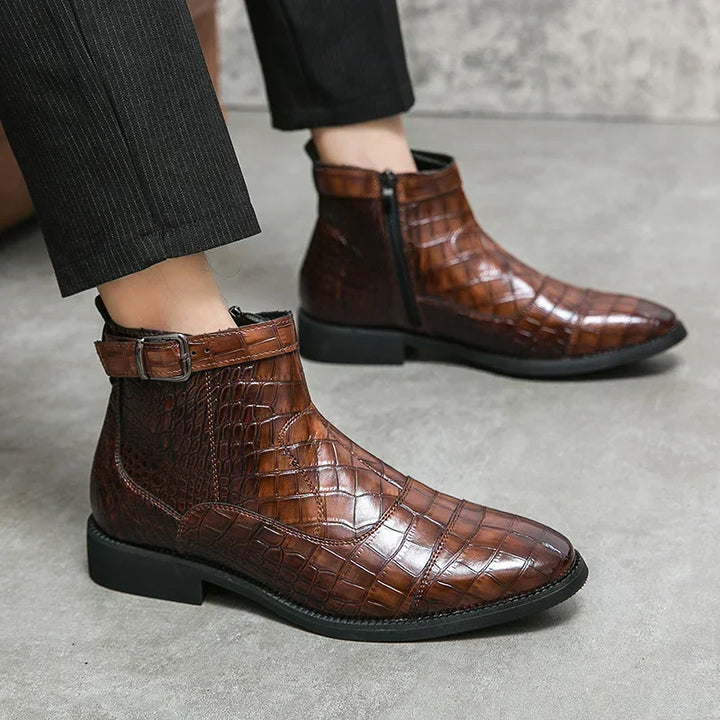 Brandon | Faux Leather Buckle Ankle Boots