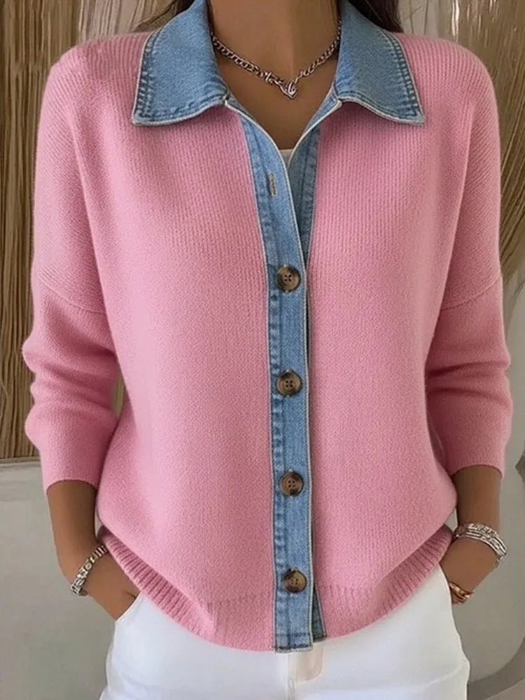Leonie | Knit Sweater with Denim Collar