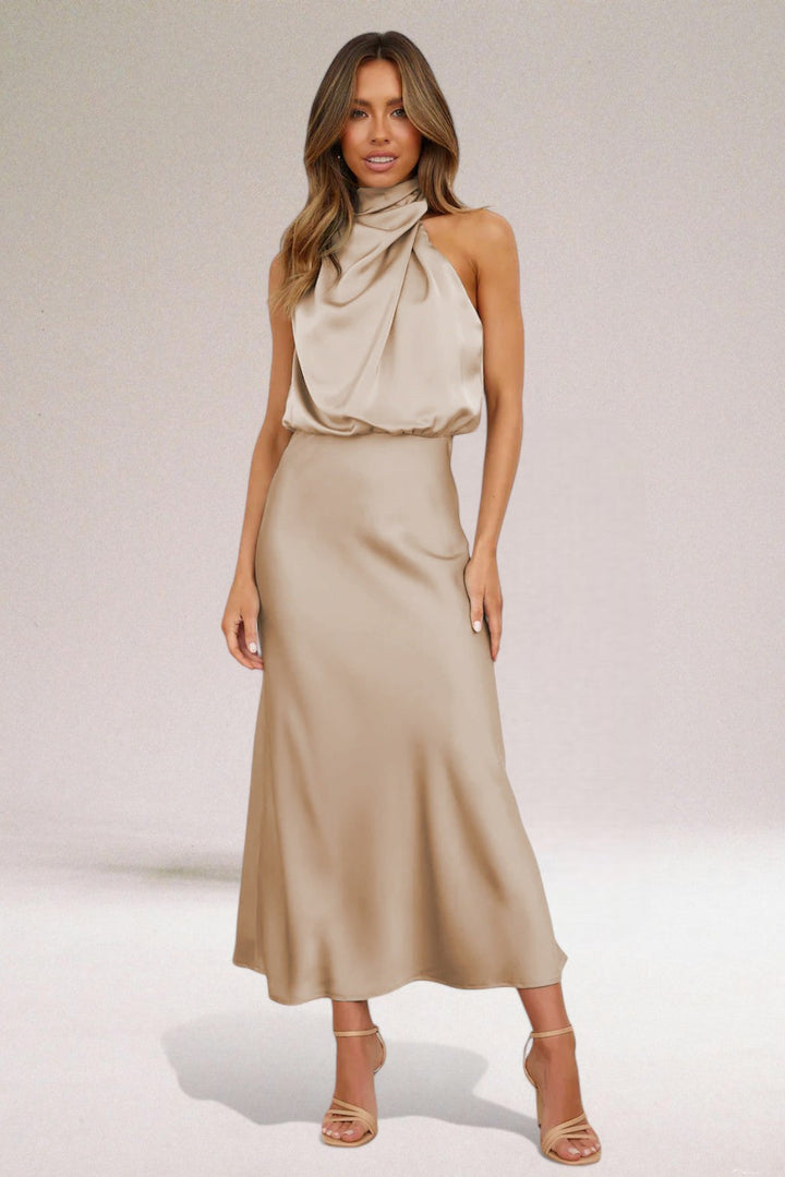 Flavia | Glamorous Satin Halter Dress for Women