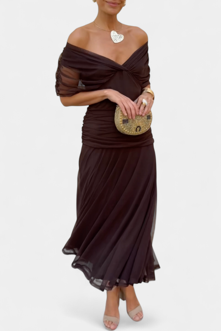 Alondra – Women’s long dress with a floral print and a V-neck
