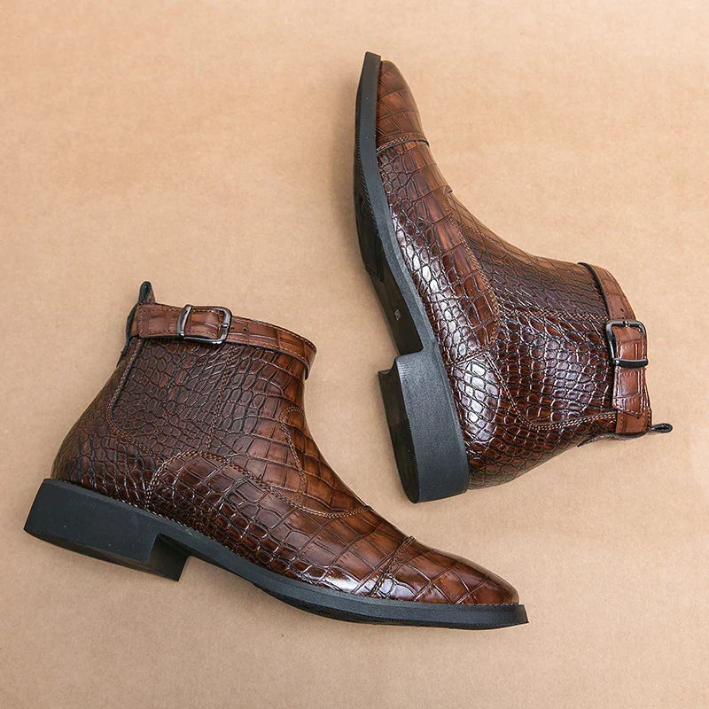 Brandon | Faux Leather Buckle Ankle Boots