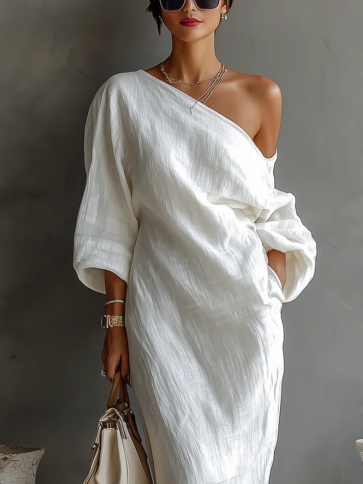 Linoretta | Elegant One-Shoulder Maxi Dress with Flowing Fall