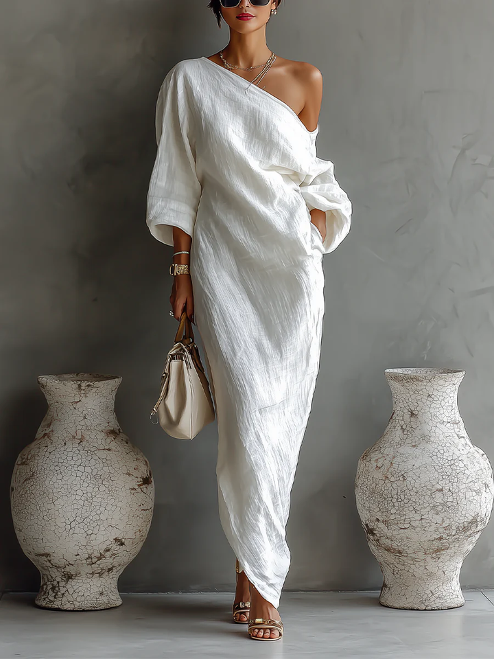 Linoretta | Elegant One-Shoulder Maxi Dress with Flowing Fall