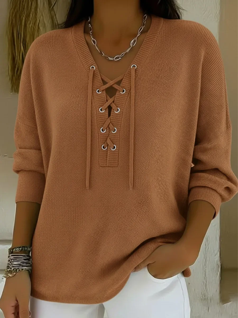 Celesyn | Refined Casual Lace-Up Sweater
