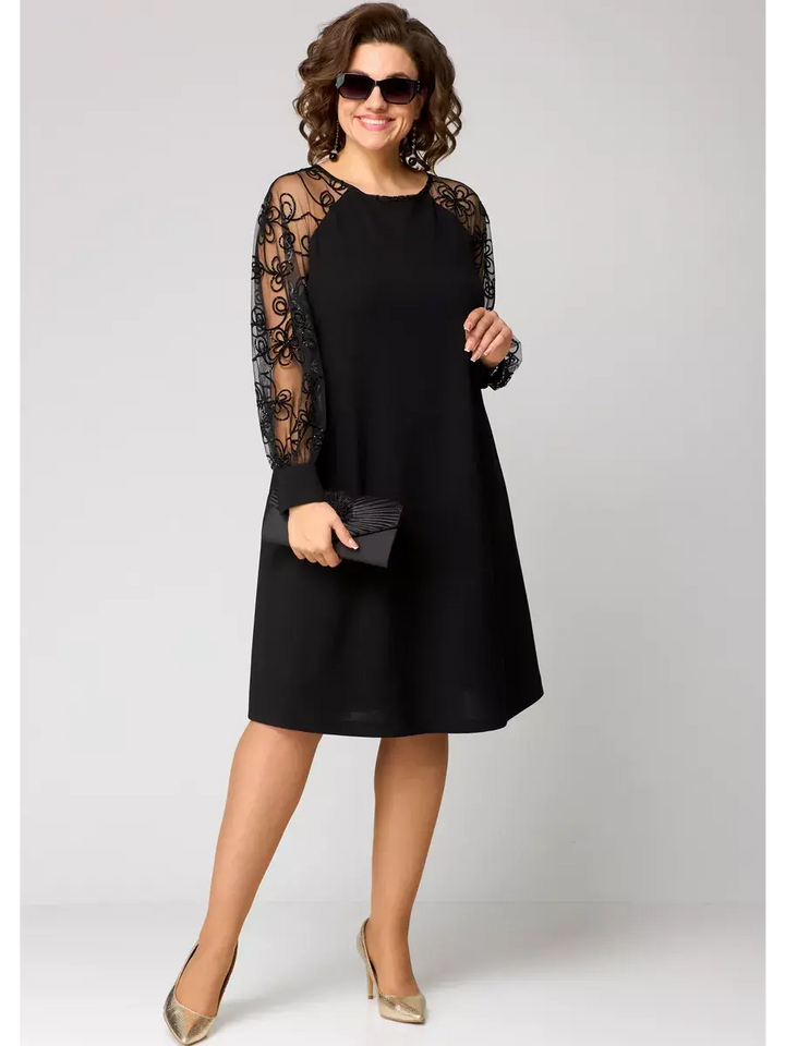 Noir Lace Sleeve Swing Dress