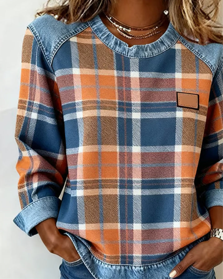 Nina | Fashionable Sweatshirt with Checkered Patchwork