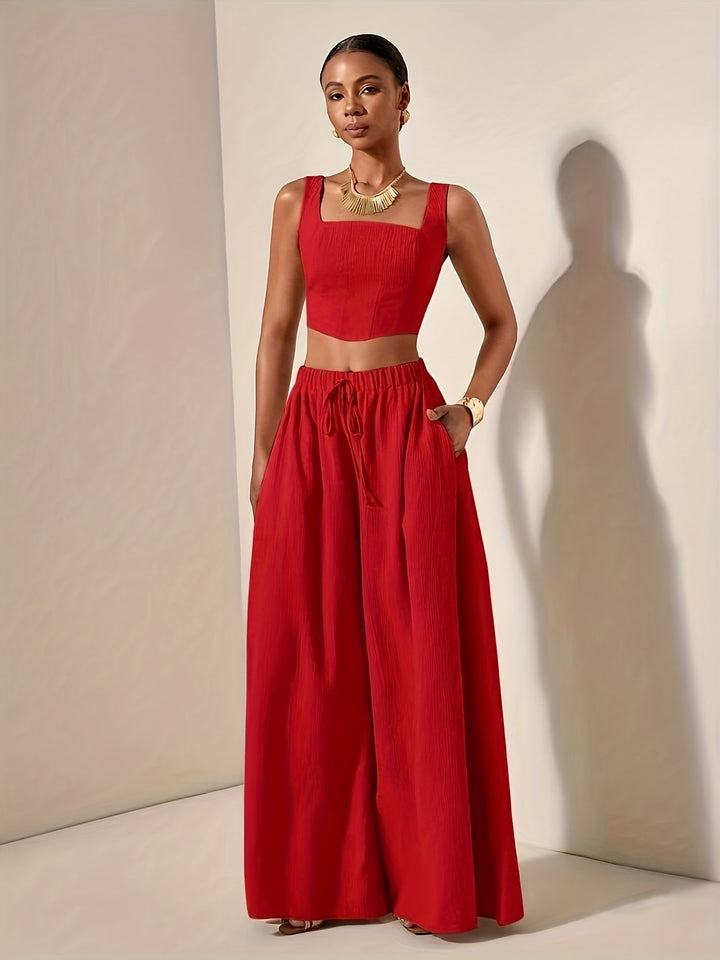 Alessia | Sleeveless Top and Wide-Leg Pants Set with Pockets