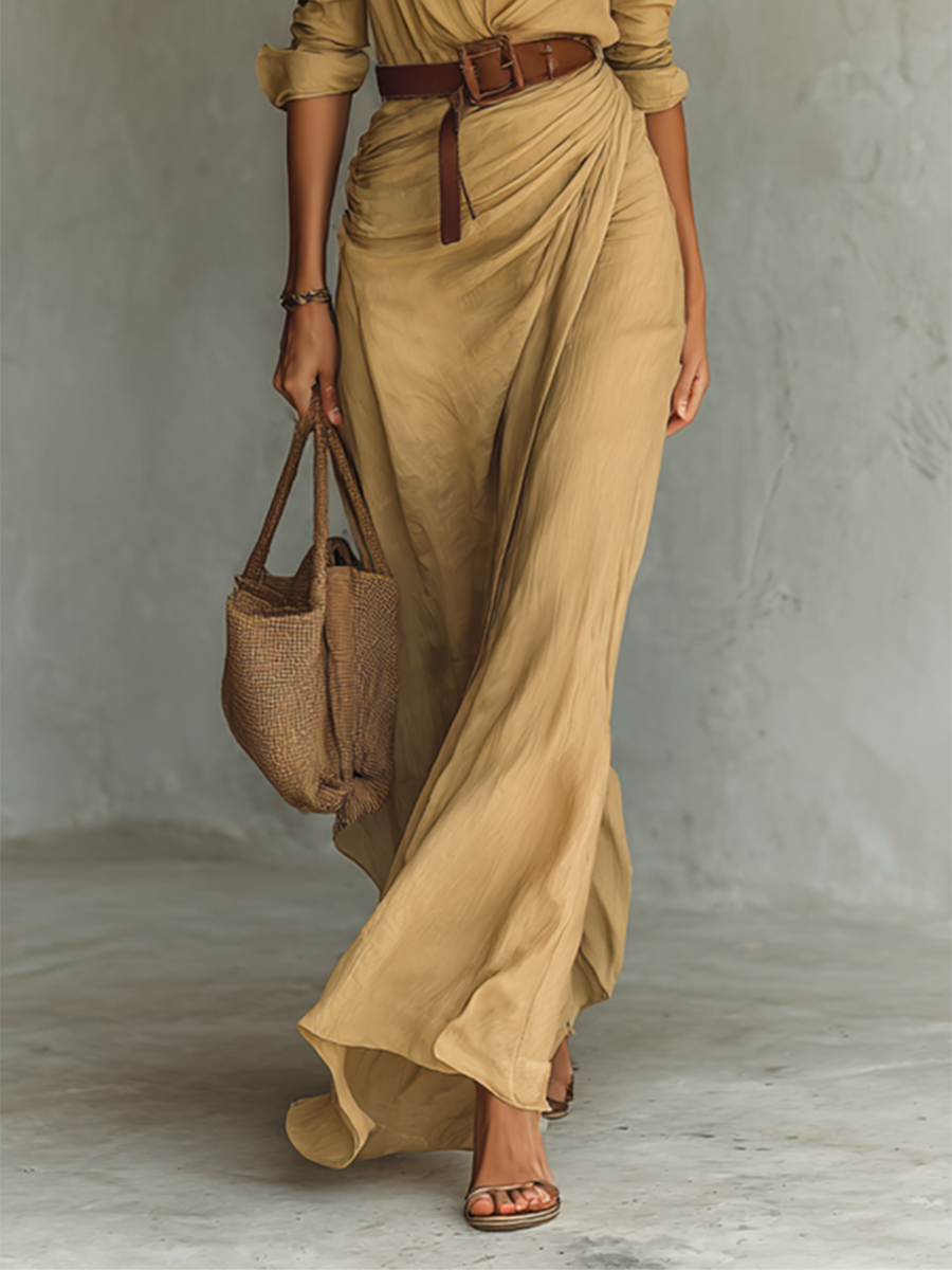 Sandra - Belted Shirt Maxi Dress