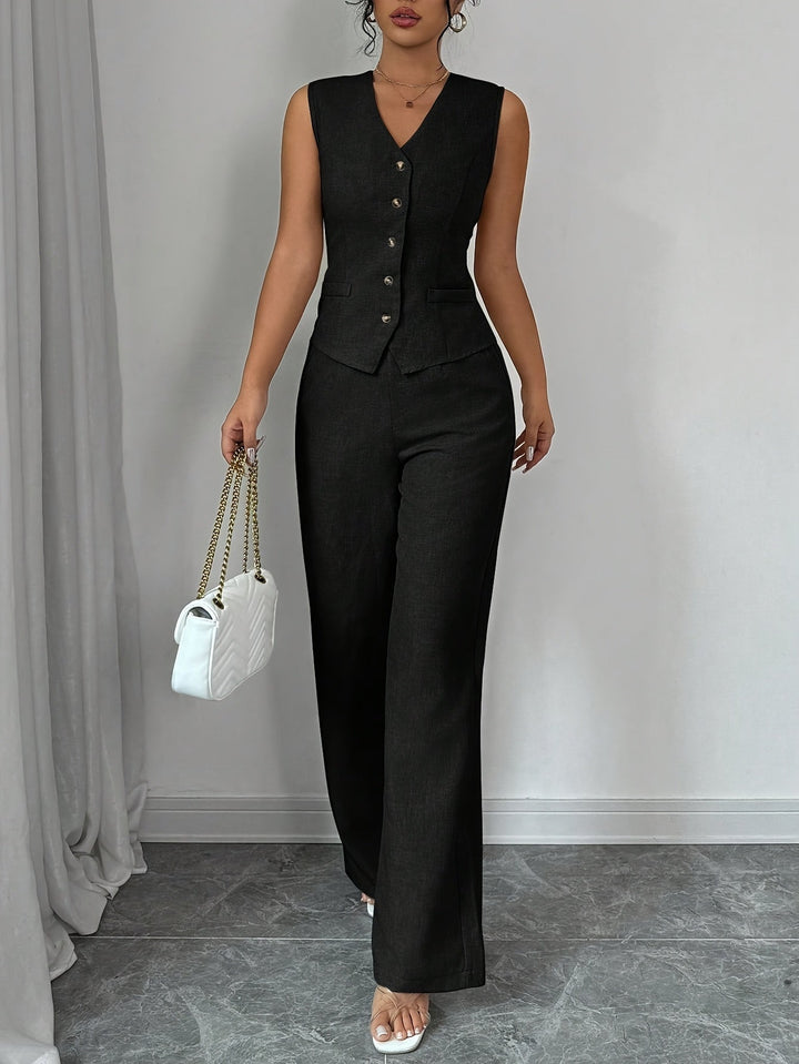 Malia |Elegant Vest with V-Neck and Straight Pants Set