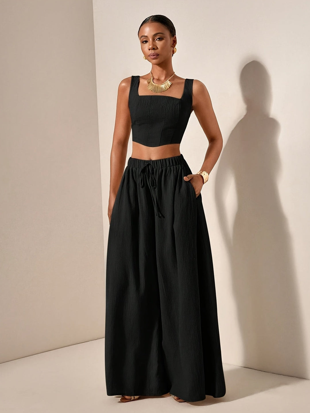 Alessia | Sleeveless Top and Wide-Leg Pants Set with Pockets