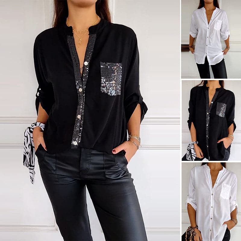 Hadley | Top Casual Patchwork with Shiny Sequins