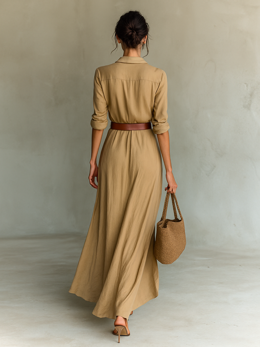Sandra - Belted Shirt Maxi Dress
