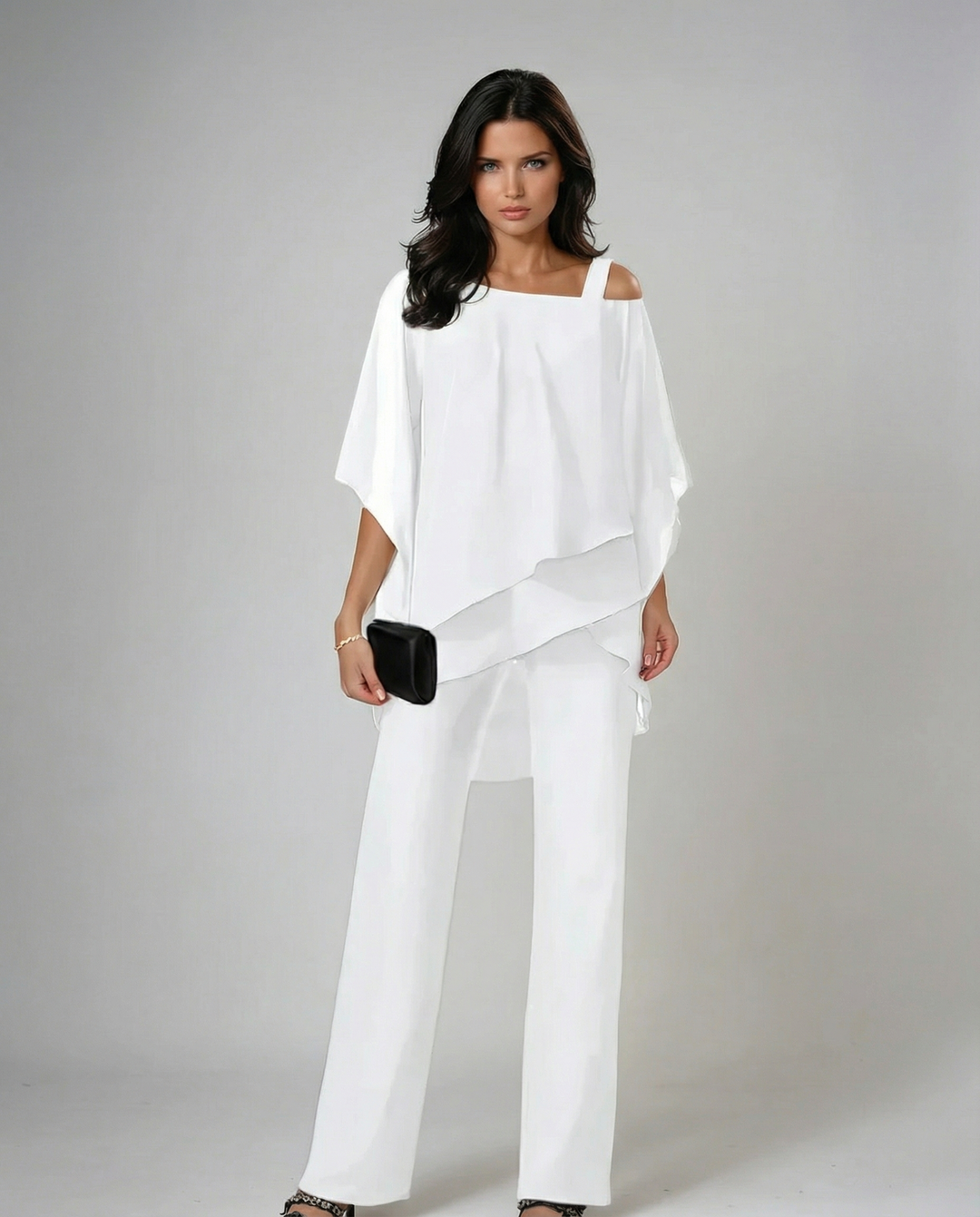 Orosette™ Modern asymmetrical top and wide-leg pants set