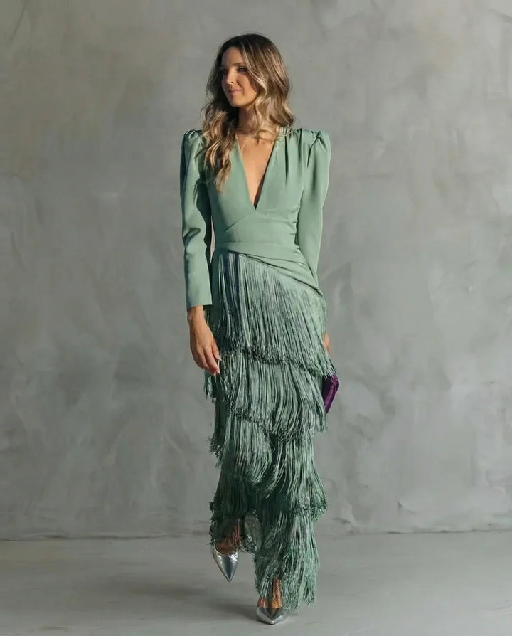 Sienna | Elegant Dress with Fringe Sleeves