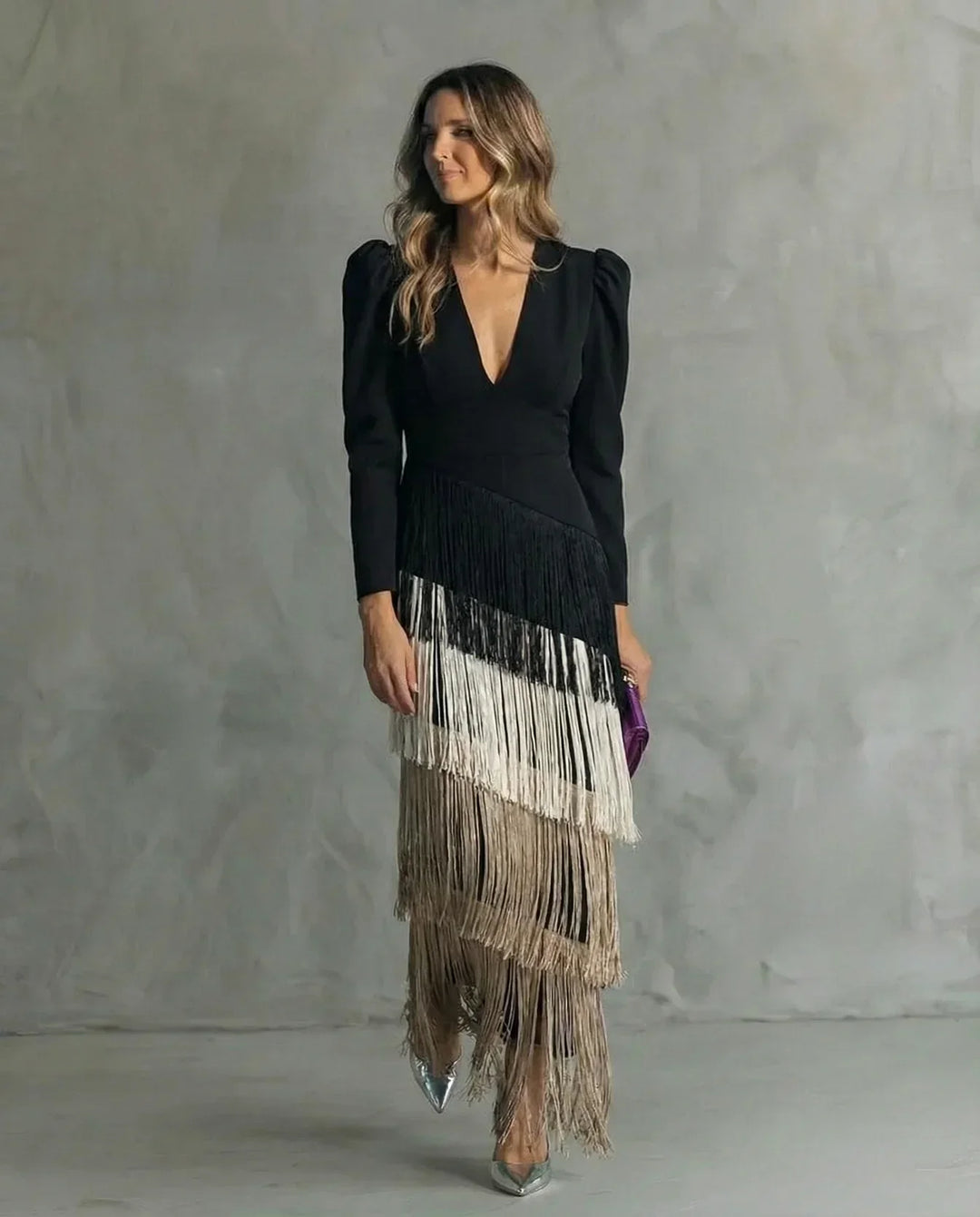 Sienna | Elegant Dress with Fringe Sleeves