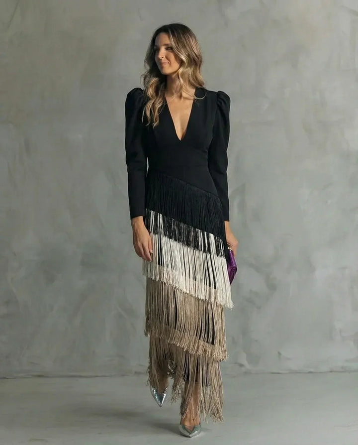 Sienna | Elegant Dress with Fringe Sleeves