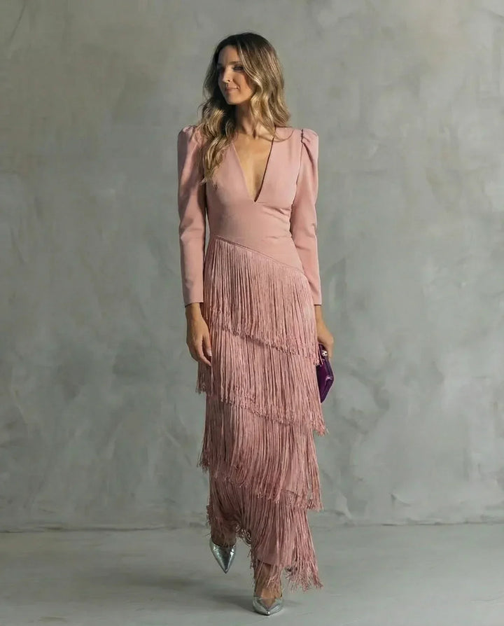 Sienna | Elegant Dress with Fringe Sleeves