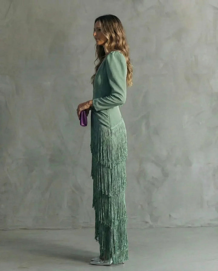 Sienna | Elegant Dress with Fringe Sleeves