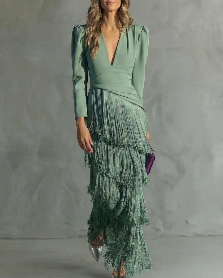 Sienna | Elegant Dress with Fringe Sleeves