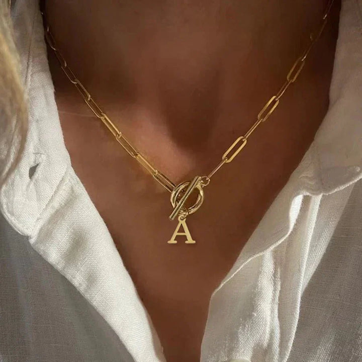 Ganelle™ Collar with Circular Lock Closure and Initial in Paperclip Shape