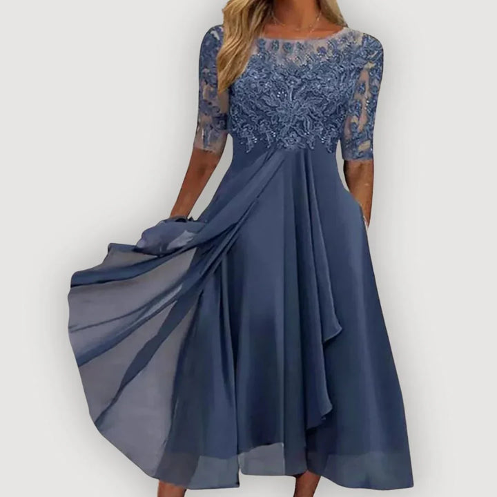Adeline™ | Lace-Drape Occasion Midi Dress