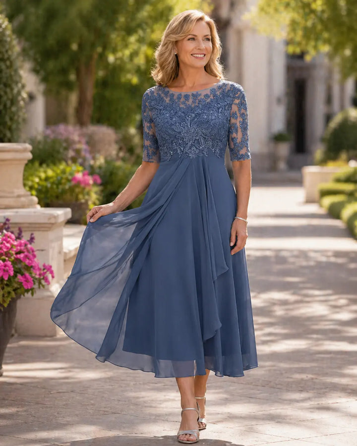 Adeline™ | Lace-Drape Occasion Midi Dress
